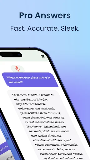 Pro Answers feature of AI chatbot displaying fast, accurate responses to user question about best places to live