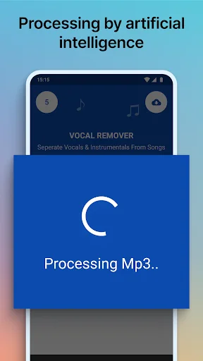 Processing screen with loading spinner showing AI extracting vocals from uploaded MP3 music file