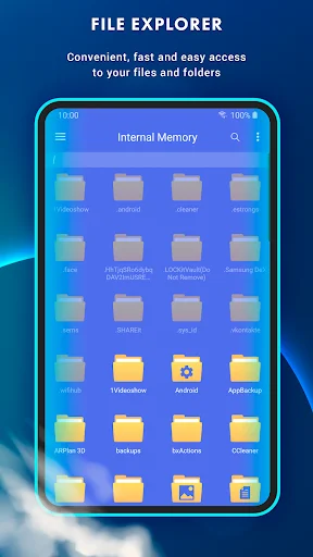 File explorer showing internal memory folders in grid layout for convenient fast access to device files and documents