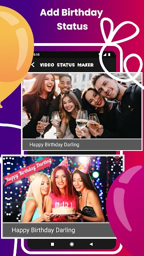 Add Birthday Status video editor with multiple birthday celebration templates and preview options