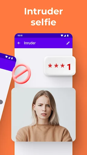 Intruder selfie capture showing unauthorized access attempt blocked with failed login indicator and security alert