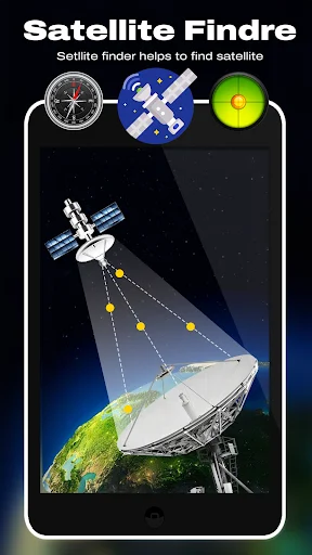 Satellite Finder illustration explaining how app helps locate and position satellite dishes