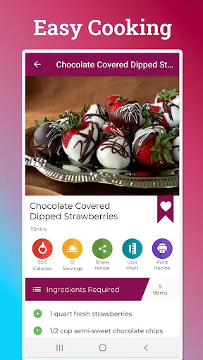 Chocolate Covered Dipped Strawberries 15-minute recipe with ingredients list, nutrition facts, calories, and servings information