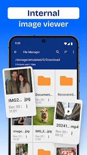 Internal image viewer showing image file gallery with thumbnail previews of photos and document folders in organized grid layout