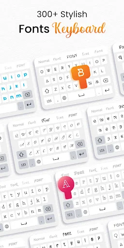 Over 300 stylish font keyboard variations displayed with colorful theme options for personalized typing