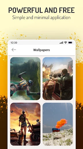 Gaming wallpapers gallery in grid layout with action game images for mobile home screen customization and sharing