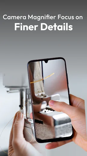Camera magnifier app focusing on finer small details with precision zoom magnification tool on smartphone screen