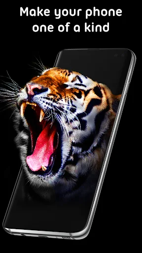 Smartphone showing roaring tiger close-up 4D live wallpaper - Make your phone one of a kind