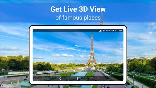 3D view of Eiffel Tower Paris showcasing famous landmarks with satellite imagery