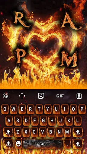 Fire-themed love keyboard with flame effect design, orange and red customizable key layout