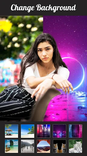 Change background tool with split-screen preview and grid of background template presets