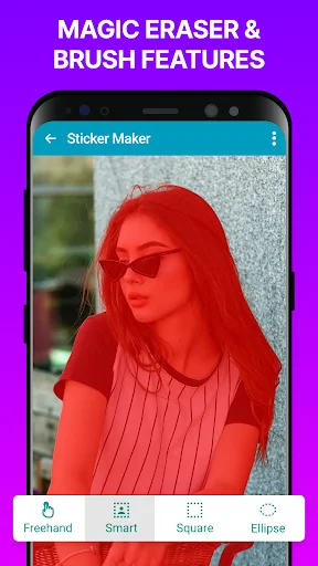 Portrait photo with magic eraser and brush effect overlay in Sticker Maker demonstrating color effects