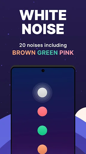 White Noise sound machine home screen displaying 20 noise options including brown, green, and pink noise variations