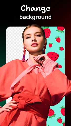 Background replacement tool displaying transparent white and turquoise strawberry pattern background change options