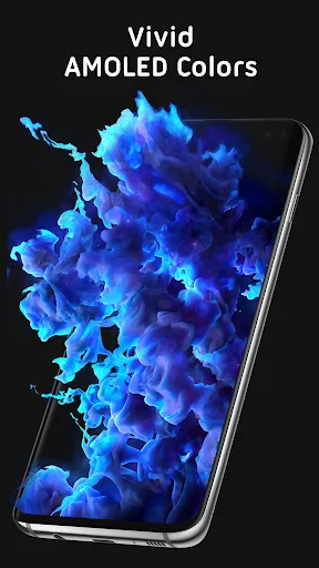 Vivid AMOLED Colors live wallpaper featuring bright cyan and blue 3D animated liquid design for phone lock screen personalization