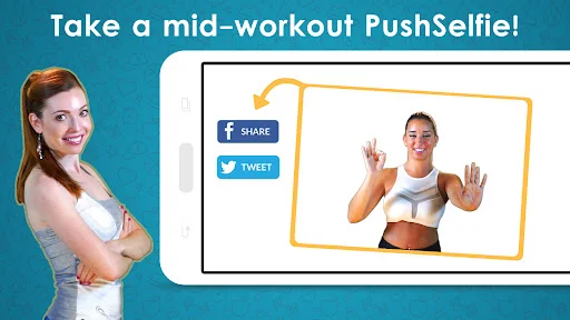Mid-workout push selfie feature to capture and share fitness progress moments on Facebook and Twitter.