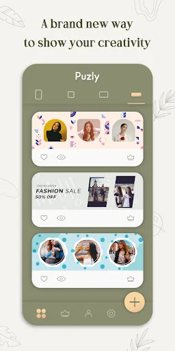 Multiple puzzle grid post templates in Puzly displaying creative photo arrangement options for Instagram feeds