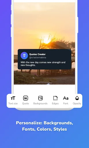 Quote editor with color, background, edge, and font customization tools to design personalized quotes for sharing