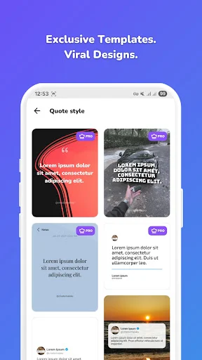 Exclusive template collection displaying viral quote design templates with various styles, layouts, and visual design options for creators