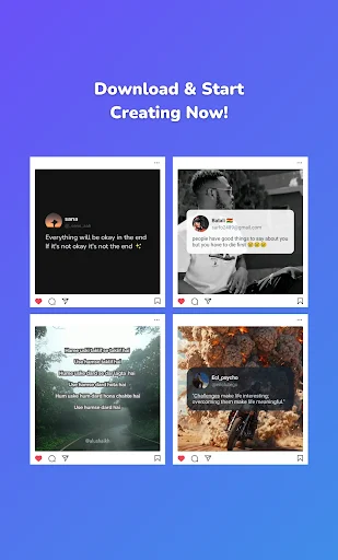 Gallery of downloadable quote designs showing multiple styles and layouts ready for social sharing with engagement metrics