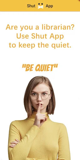 Woman librarian with shush gesture: Shut App keeps quiet spaces in libraries and workplaces