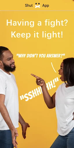Couple arguing with Shut App noise control feature helping manage loud conversations during conflicts