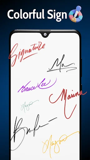 Multiple signatures displayed in colorful ink colors including red, black, purple, blue, and orange on canvas