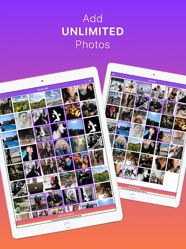 Unlimited photo selection library showing grid view of multiple images for slideshow projects