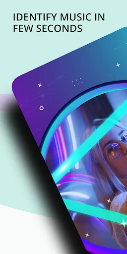 Song Finder onboarding screen with 'Identify Music in Few Seconds' text on colorful neon abstract background design
