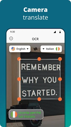 Camera translation using OCR feature to recognize English text from sign image and translate to Italian