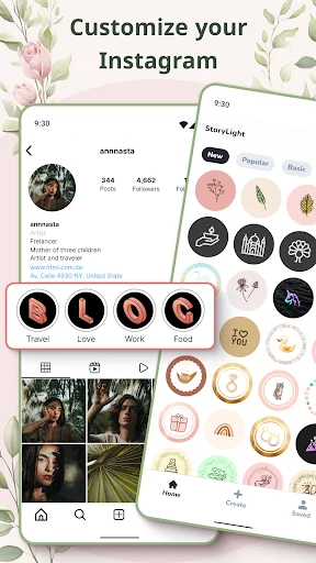 Customize your Instagram profile with diverse highlight cover designs and templates displayed in personalization app interface