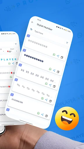 Stylish Number converter in Stylish Text app showing multiple styled number variations in decorative circles and square fonts