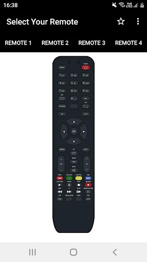 Sun Direct Remote 4 model with numeric keypad, power button, and colored controls for TV