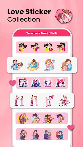 Love sticker collection with cute couple illustrations for messages and photos