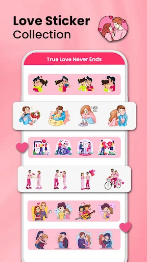 Love sticker collection with cute couple illustrations for messages and photos