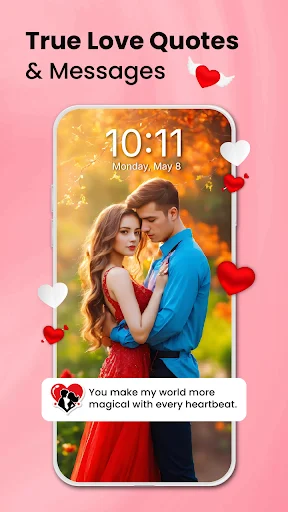 Home screen with love quote and romantic couple wallpaper for True Love Quotes app