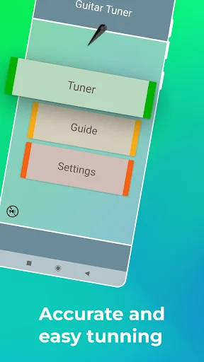 Guitar Tuner app main navigation menu displaying Tuner, Guide, Settings, and home sections for accessible guitar tuning