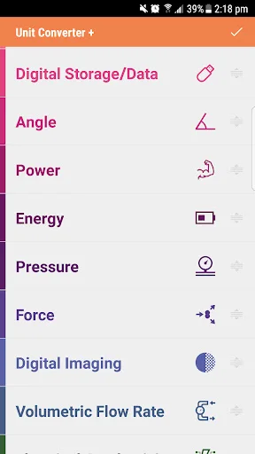 Additional unit conversion categories including Digital Storage, Angle, Power, Energy, Pressure, Force, and specialized measurement types