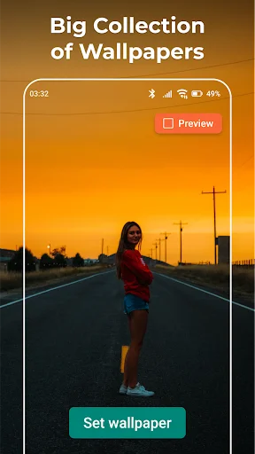 Video Wallpaper Live showing sunset jogger wallpaper with preview button and set wallpaper personalization action