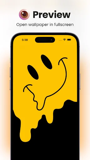 Full-screen preview of yellow smiley face wallpaper showing how it appears on phone lock and home screens